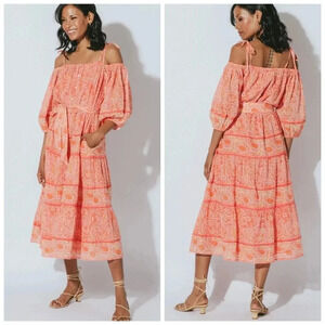 NWT Cleobella Womens Medium Blossom Print Violet Midi Boho Off Shoulder Dress